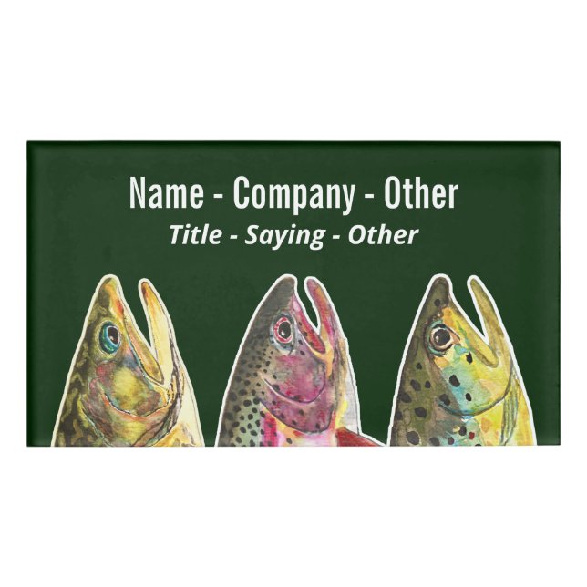 3 Fat Trout Fly Fishing Fisherman's Name Tag (Front)