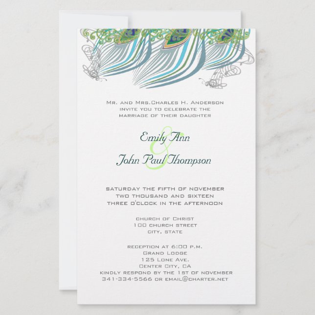 3 Feather Vintage Peacock Wedding (Front)