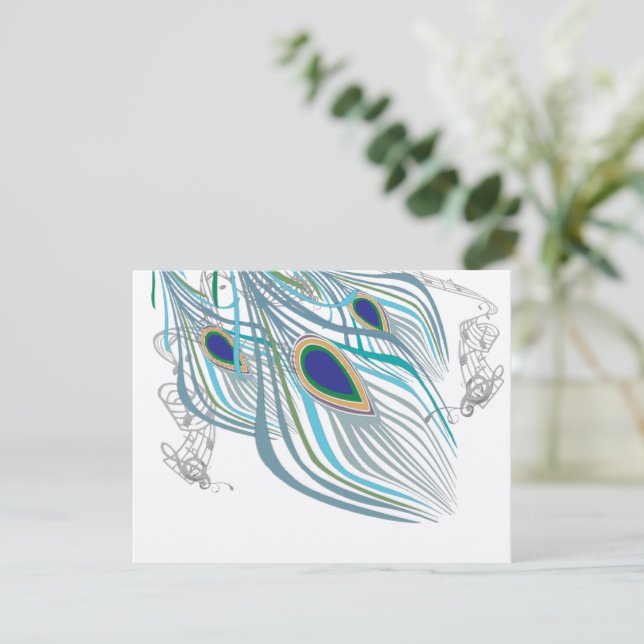 3 Feathers Peacock Birds Wedding Response Card (Standing Front)