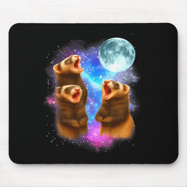 3 Ferret Moon Howling Ferrets Funny For Men, Women Mouse Pad (Front)