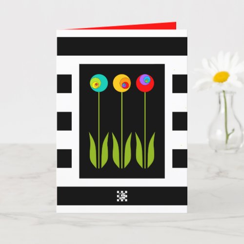 3 Fibonacci Flowers on Bold Stripes Graduation Card