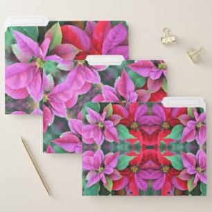 3 File Folders - Pink & Red Poinsettias