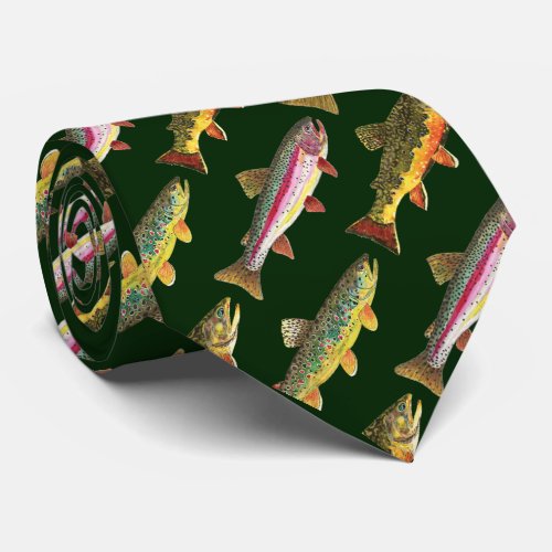 3 Fish for Trout Lovers _ Brook Rainbow Brown Neck Tie