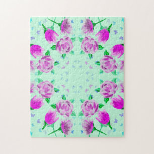 3 Flowers and Butterflies-Green Jigsaw Puzzle