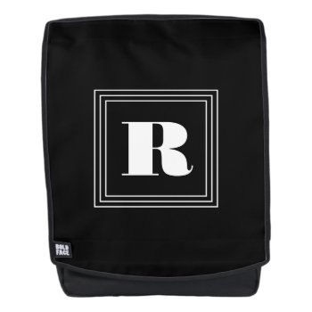 3 Frame Monogram | Black & White Backpack by simple_monograms at Zazzle
