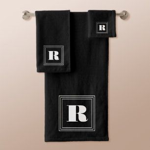 3 Frame Monogram Black & White Bath Towel Set