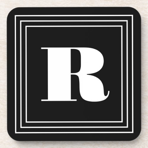 3 Frame Monogram  Black  White Beverage Coaster