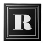 3 Frame Monogram | Black &amp; White Ceramic Tile at Zazzle