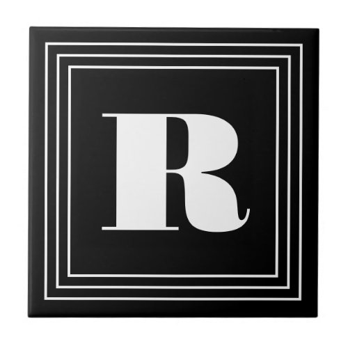3 Frame Monogram  Black  White Ceramic Tile