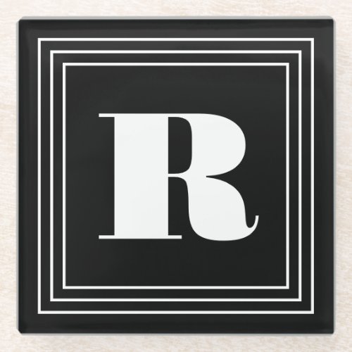 3 Frame Monogram  Black  White Glass Coaster