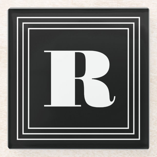 3 Frame Monogram | Black & White Glass Coaster (Front)