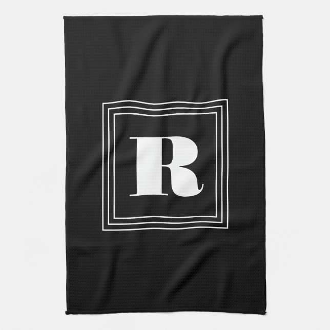 3 Frame Monogram | Black & White Kitchen Towel (Vertical)