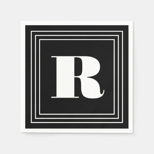 3 Frame Monogram  Black  White Napkins