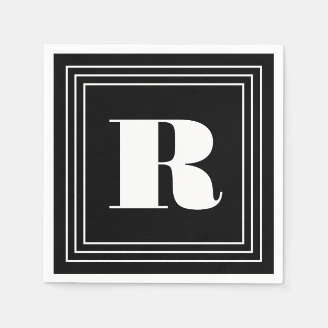 3 Frame Monogram | Black & White Napkins (Front)