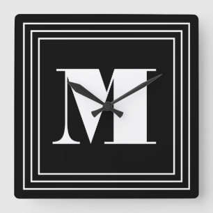 3 Frame Monogram Black & White Square Wall Clock