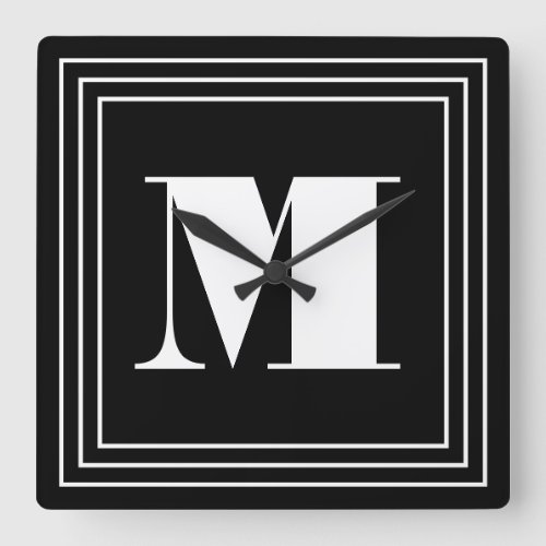 3 Frame Monogram  Black  White Square Wall Clock