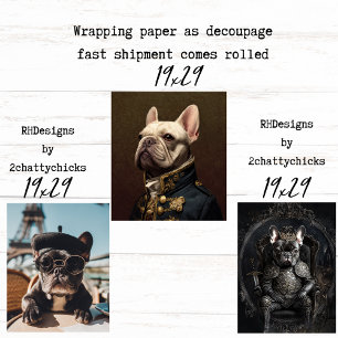 3 French Bulldog Royalty Wrapping Paper Decoupage