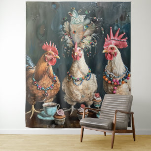 3 French Chicks Tea Party Wall Tapestry