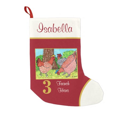 3 French Hens Cute Animals Custom Name Small Christmas Stocking