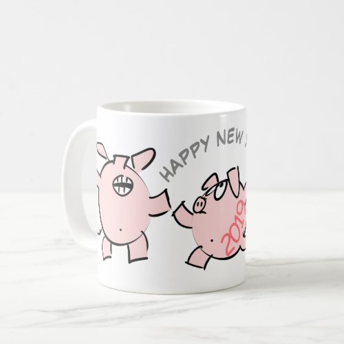 3 Funny Cartoon Illustration Pig Year 2019 Mug 1