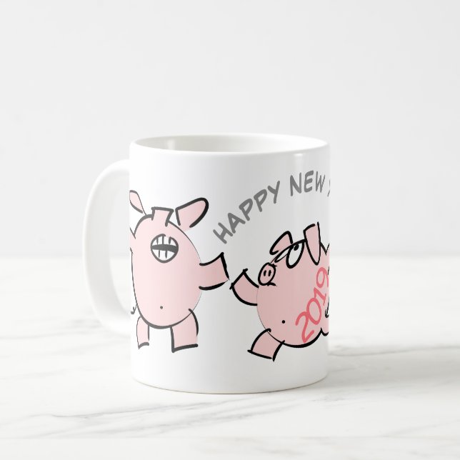 3 Funny Cartoon Illustration Pig Year 2019 Mug 1 (Front Left)