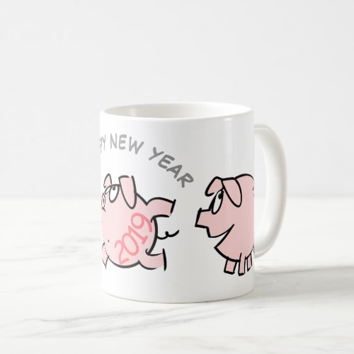 3 Funny Cartoon Illustration Pig Year 2019 Mug 2