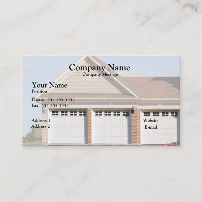 3 Garage Doors on house Business Card (Front)