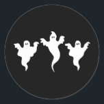 3 Ghosts Black & White Whimsical Halloween Party Classic Round Sticker<br><div class="desc">customize with any text.</div>