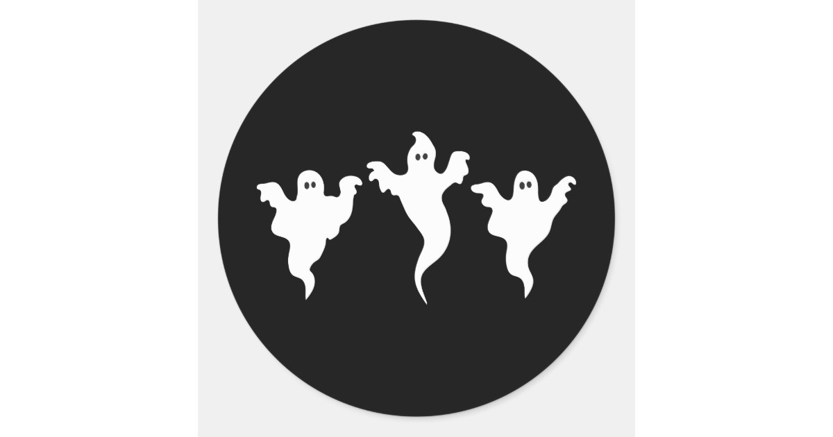 3 Ghosts Black & White Whimsical Halloween Party Classic Round Sticker ...