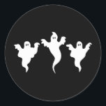 3 Ghosts Black & White Whimsical Halloween Party Classic Round Sticker<br><div class="desc">customize with any text.</div>