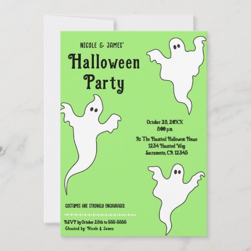 3 Ghosts Green Black Whimsical Halloween Party Invitation