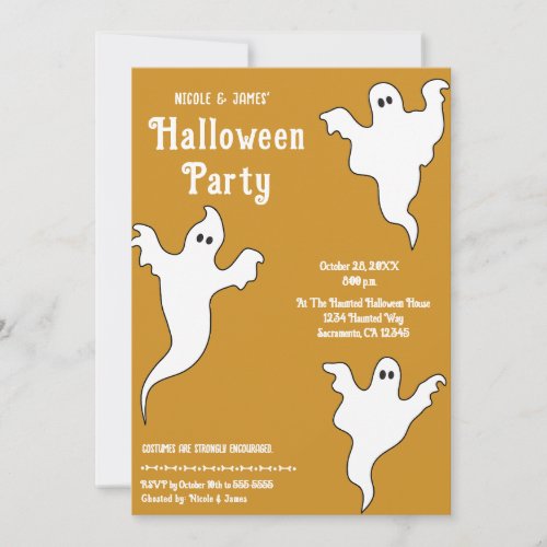 3 Ghosts Orange White Whimsical Halloween Party Invitation