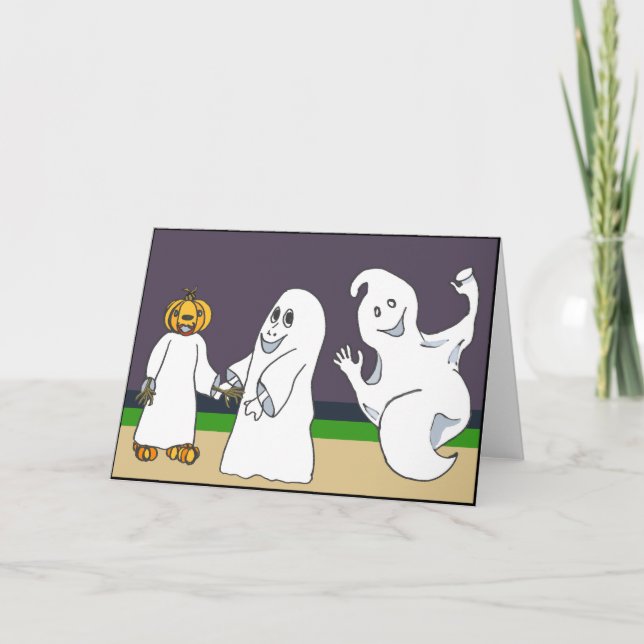 3 Ghosts Trick or Treating Halloween Night Card (Front)