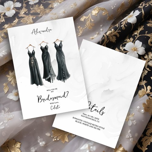 3 Glam Black Bridesmaid Dresses Watercolor Request
