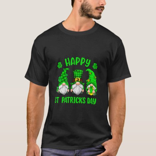 3 Gnomes Holding Shamrock Leopard Plaid St Patrick T_Shirt