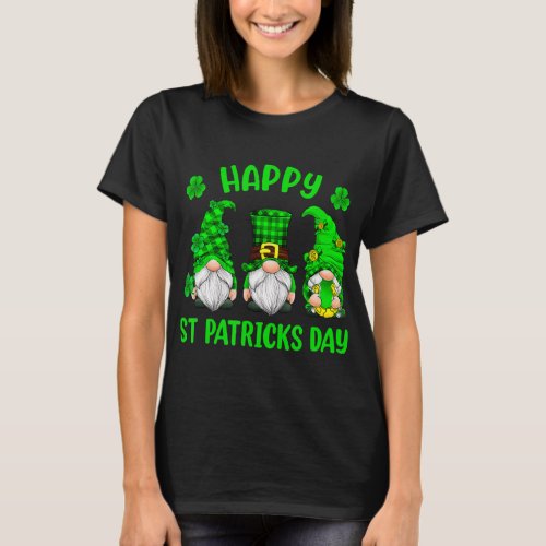 3 Gnomes Holding Shamrock Leopard Plaid St Patrick T_Shirt