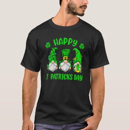 3 Gnomes Holding Shamrock Leopard Plaid St Patrick T_Shirt