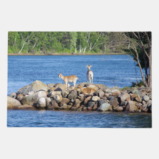 3 Goats on Rocks door mat
