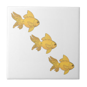 3 Gold Fish Swimming Simple Pattern - revised Ceramic Tile