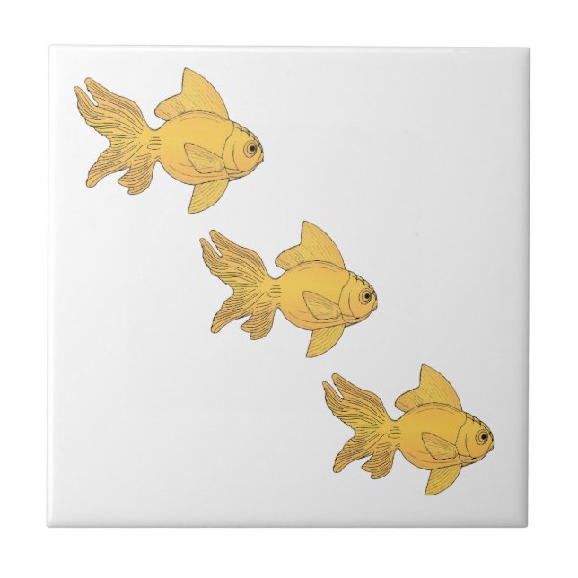 3 Gold Fish Swimming Simple Pattern - revised Ceramic Tile (Front)