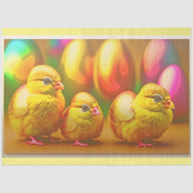 3 Gold Little Easter Chicks Collection Tissue Paper (Front)