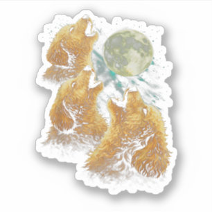 3 Golden Doodle Dogs Howling at the Moon Cute dogs Sticker
