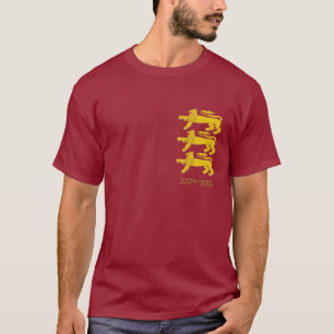 3 Golden Lions on Burgundy T-Shirt