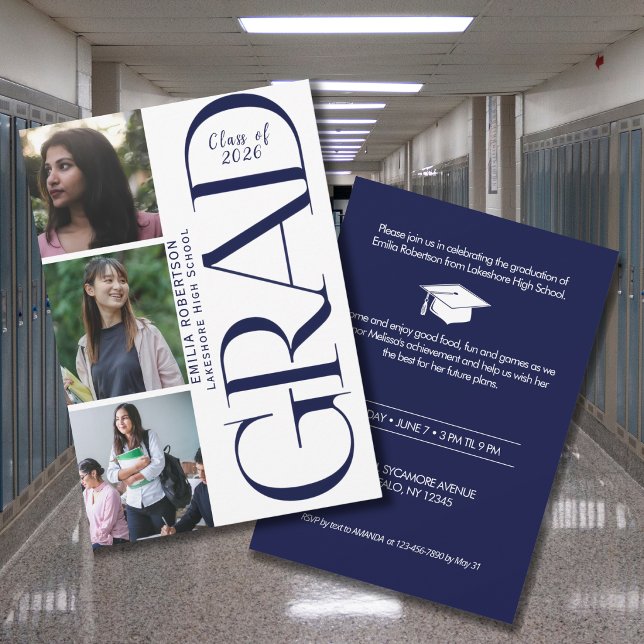 3 Grad Photo Collage for Grad Party Celebration Invitation (Creator Uploaded)