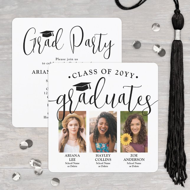 3 Graduates Photos Triple Graduation Joint Party Invitation (Creator Uploaded)