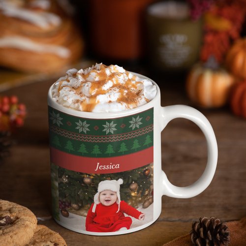 3 Grandkids Photo Collage Cute Christmas Tree Coffee Mug