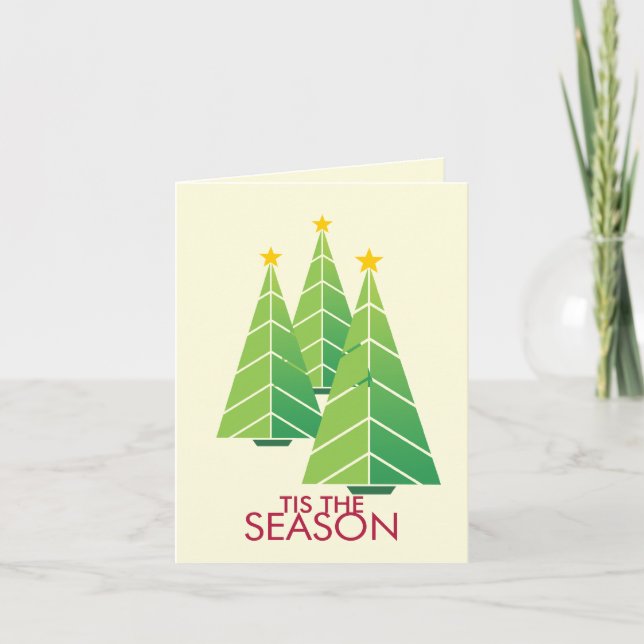 3 green Christmas trees geometric modern holiday Card (Front)