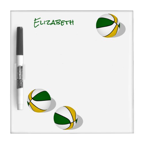 3 green gold basketballs girls boys custom name dry erase board