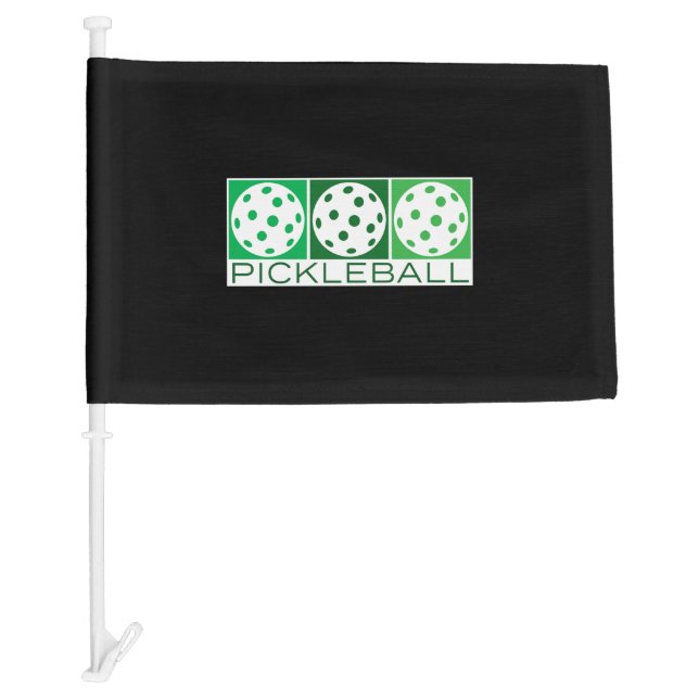3 Green Pickleballs on white Car Flag (Front)