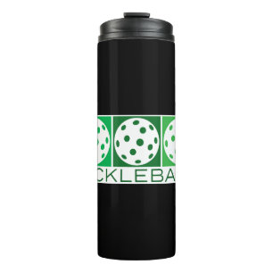 3 Green Pickleballs on white Thermal Tumbler